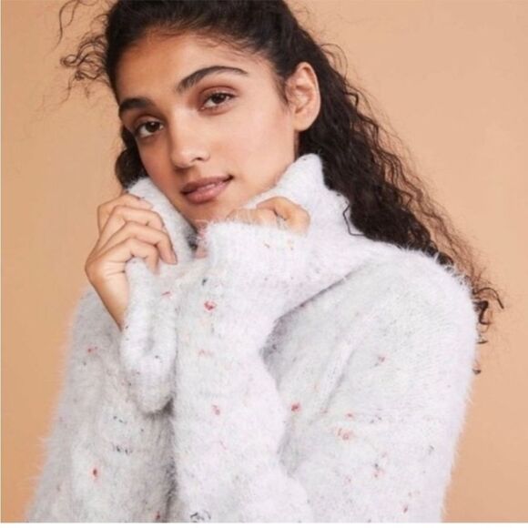 Lou & Grey for Loft Fuzzy Confetti Speckled Oversized Turtleneck Sweater Sz M - Picture 2 of 10